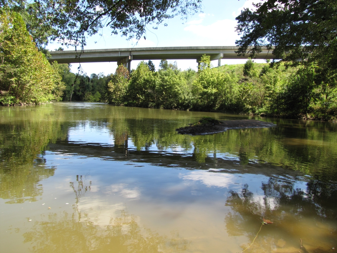 The view looking upstream toward US 127 bridge located near Elkhorn Creek’s confluence with the Kentucky River.