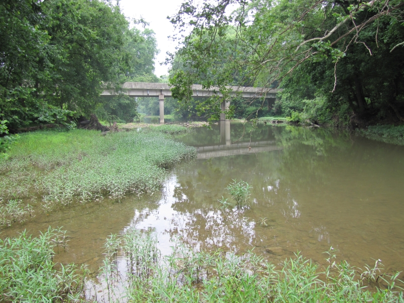 Looking upstream at the KY 70 bridge crossing from the Old Water Plant Road carrydown.