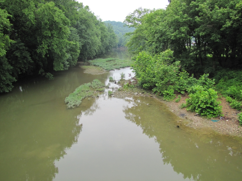 Looking upstream from the pedestrian foot bridge at the Central KY Ag Expo Center in Liberty, KY.