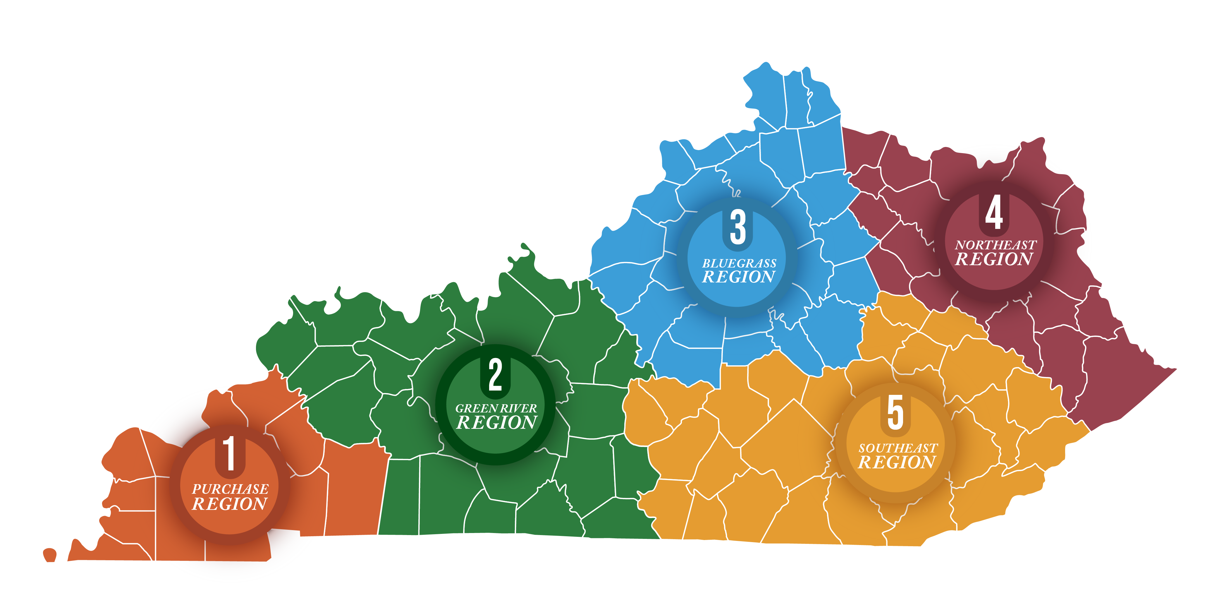 Map of Kentucky fish and wildlife social media regions