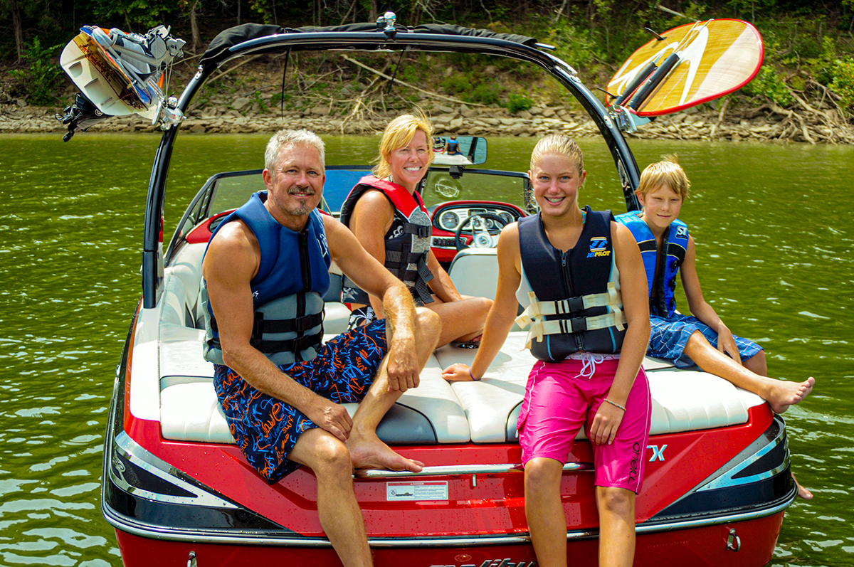 Family wearing life vests