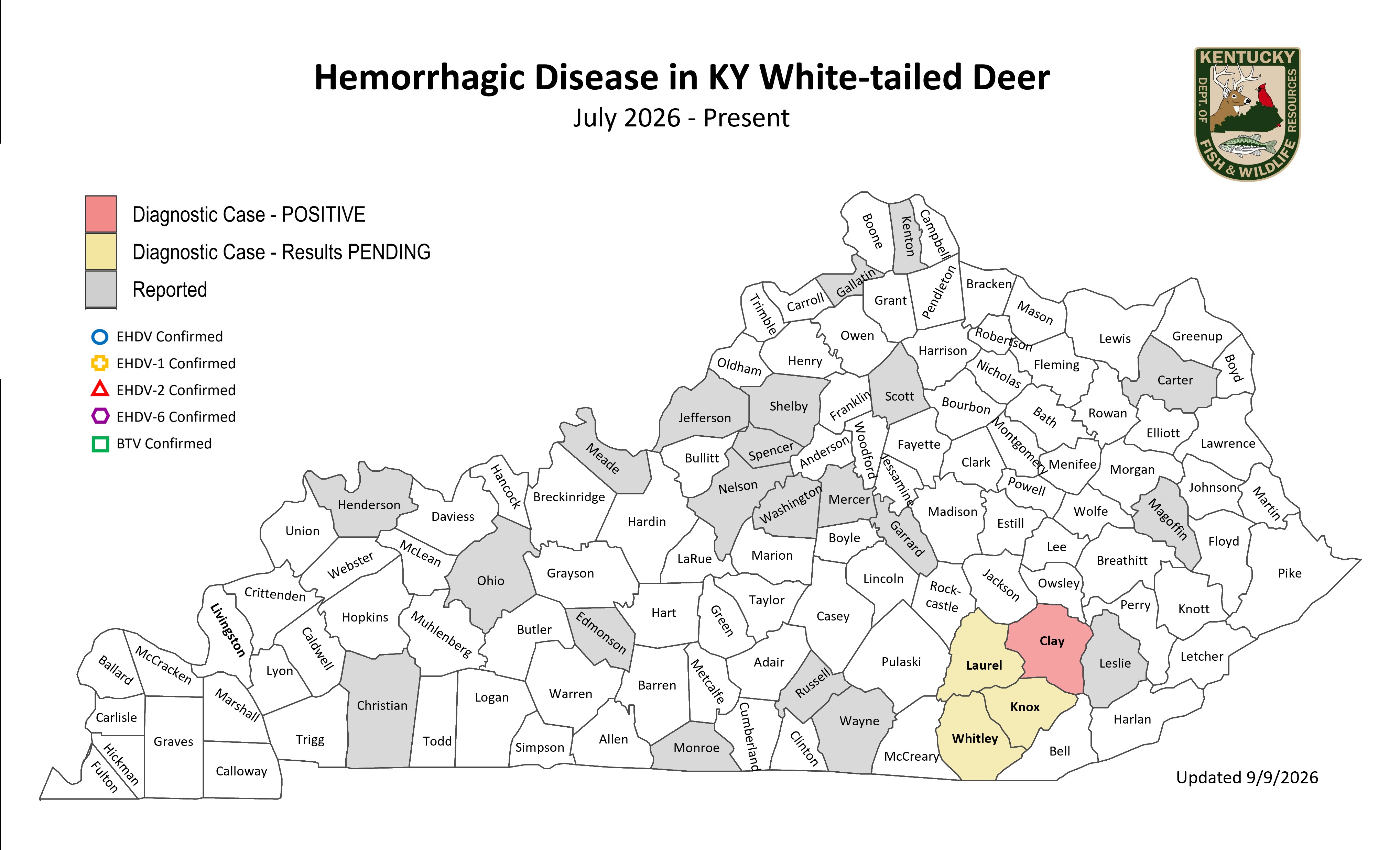2025 map of hemorrhagic disease in Kentucky