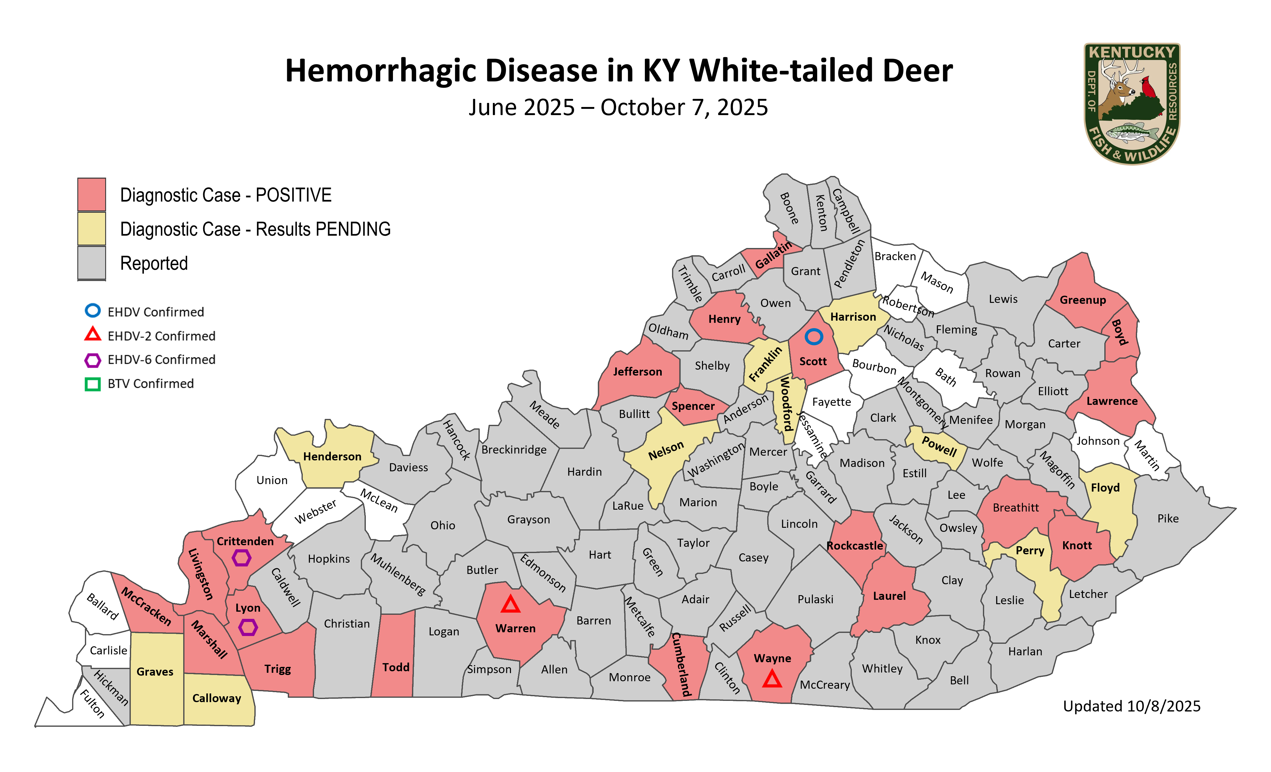 2025 Map of Hemorrhagic Disease in Kentucky