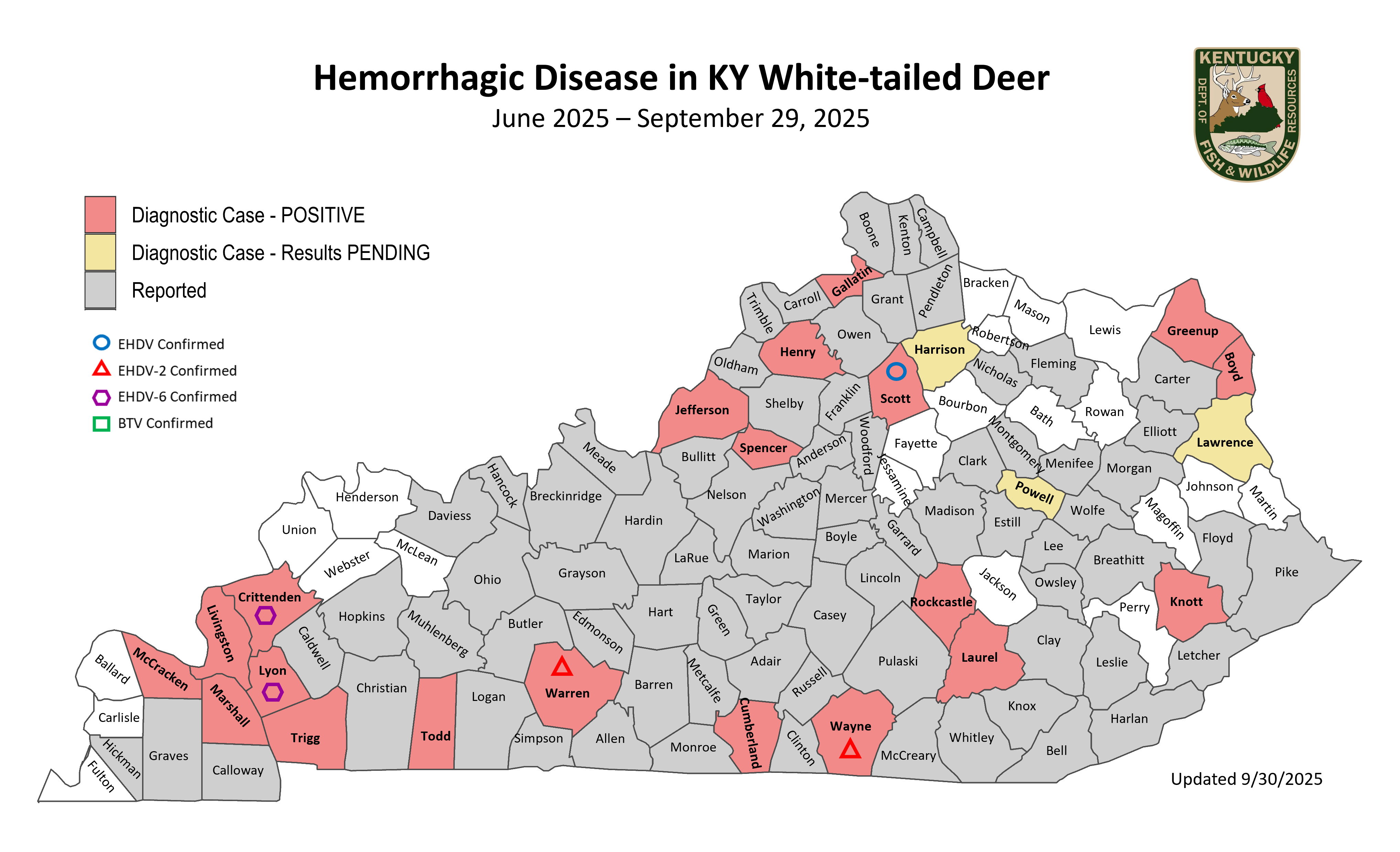 2025 Map of Hemorrhagic Disease in Kentucky